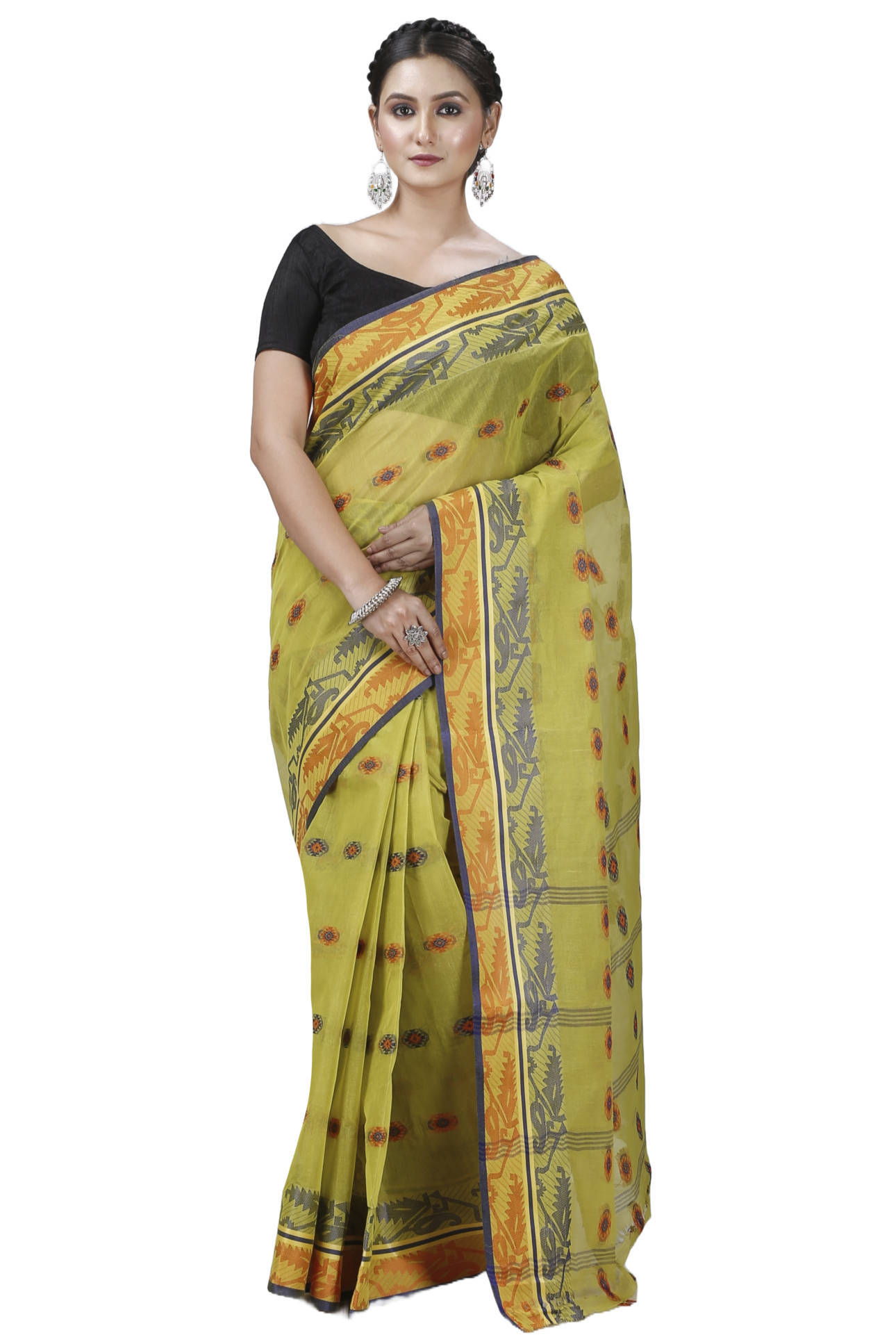 Green Pure Cotton Kutum Tant Saree (1297)